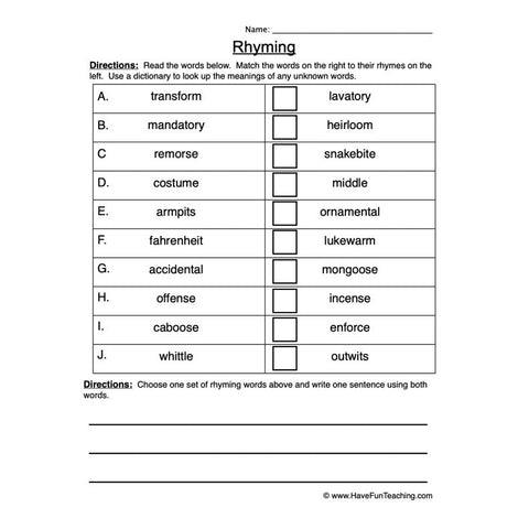 Rhyming Worksheet 4
