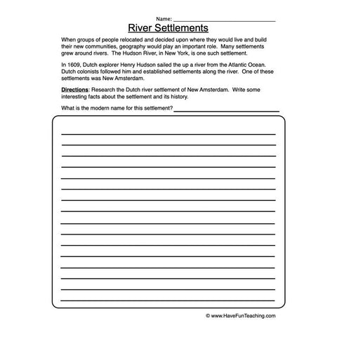 River Settlements Worksheet