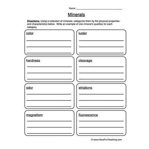 Rocks Minerals Worksheet 2