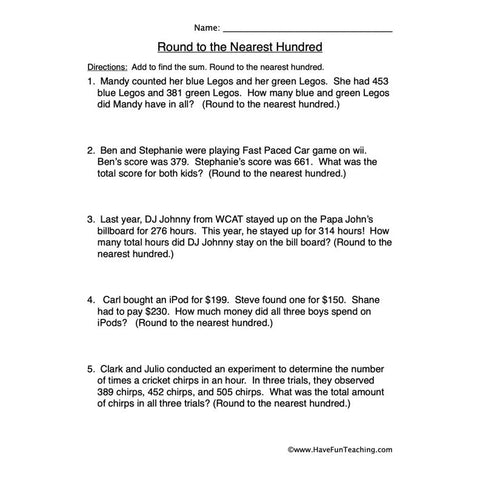 Round Nearest Hundred Worksheet