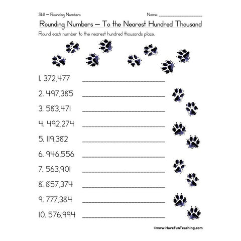 Rounding Nearest Hundred Thousand Worksheet