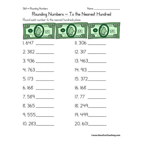 Rounding Nearest Hundred Worksheet
