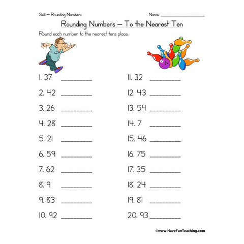Rounding Nearest Ten Worksheet
