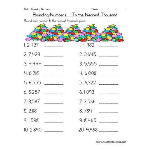 Rounding Nearest Thousand Worksheet