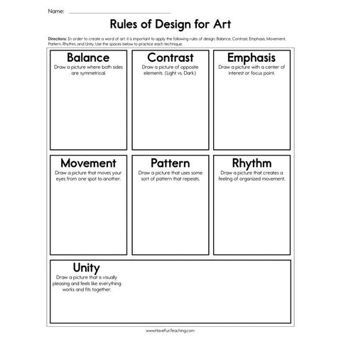 Rules of Design for Art Worksheet