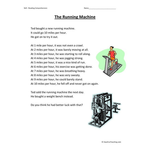 Running Machine Reading Comprehension Worksheet