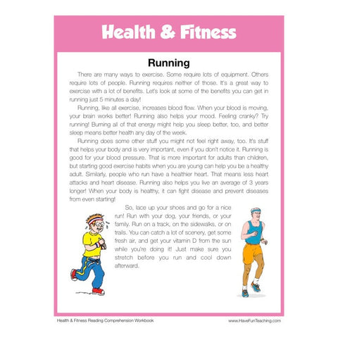 Running Health and Fitness Reading Comprehension Worksheet