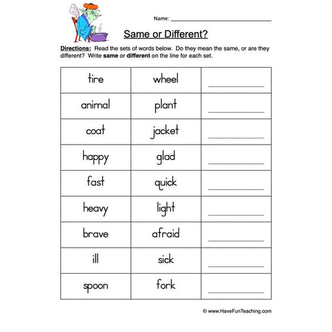 Same Different 11 Worksheet