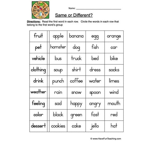Same Different 12 Worksheet