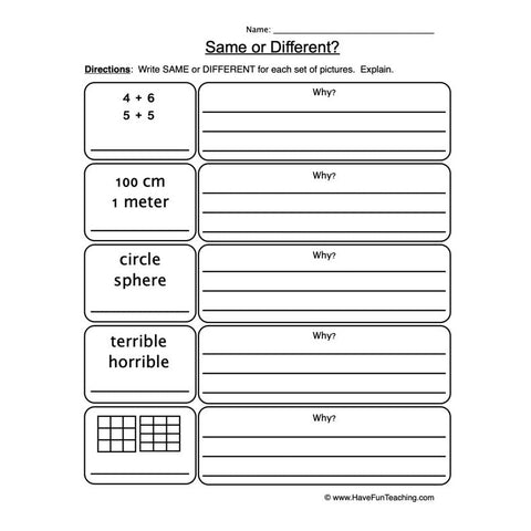 Same Different Worksheet 6
