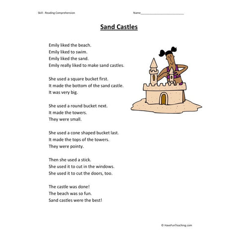 Sand Castles Reading Comprehension Worksheet
