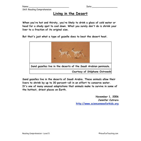 Sand Gazelles Worksheet