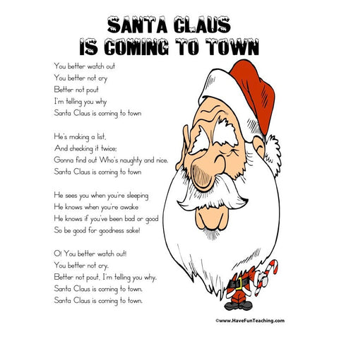 Santa Claus Is Coming to Town Lyrics Worksheet