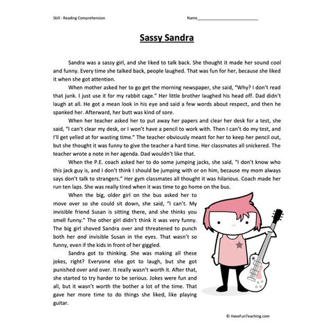 Sassy Sandra Reading Comprehension Worksheet