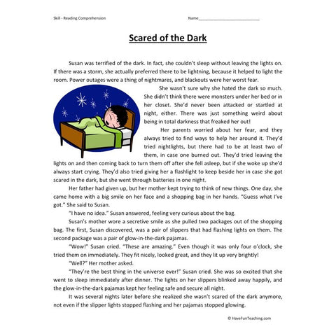 Scared of the Dark Reading Comprehension Worksheet