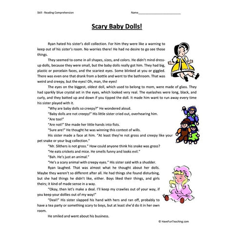 Scary Baby Dolls Reading Comprehension Worksheet