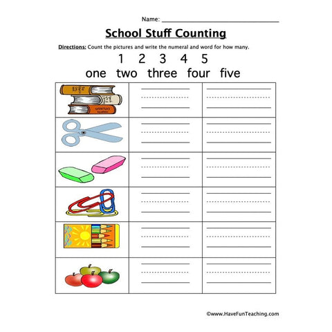 School Counting Worksheet 2