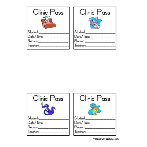 School Hallway Pass Worksheet
