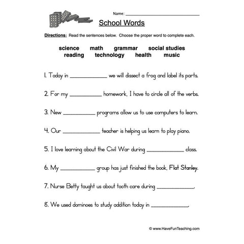 School Words Worksheet 2