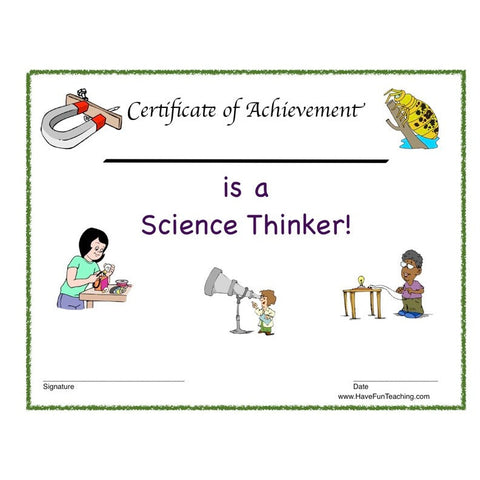 Science Thinker Certificate Worksheet