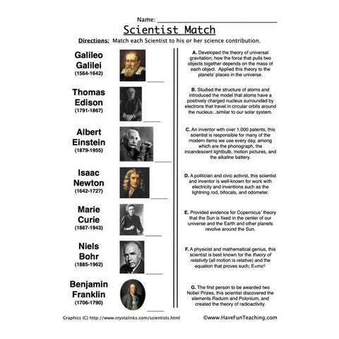 Scientist Matching Worksheet