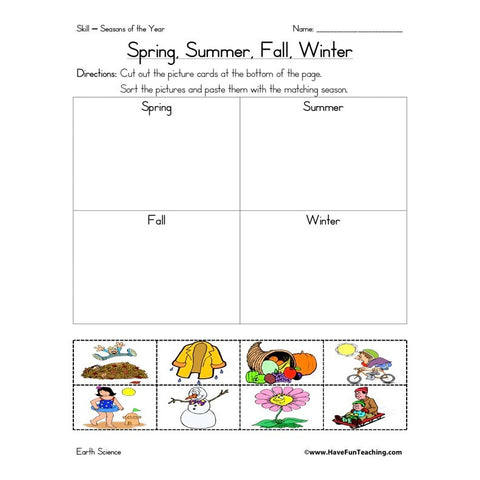 Seasons of the Year Matching Worksheet