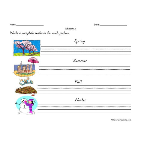 Seasons Writing Sentences Worksheet