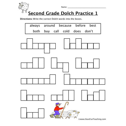 Second Dolch Worksheet