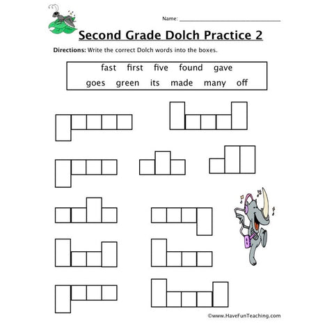 Second Dolch Worksheet 2