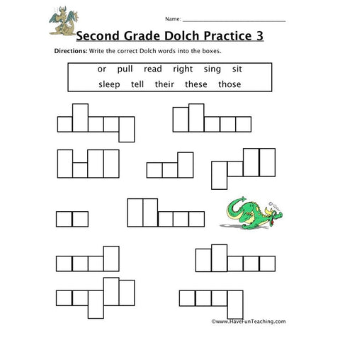Second Dolch Worksheet 3