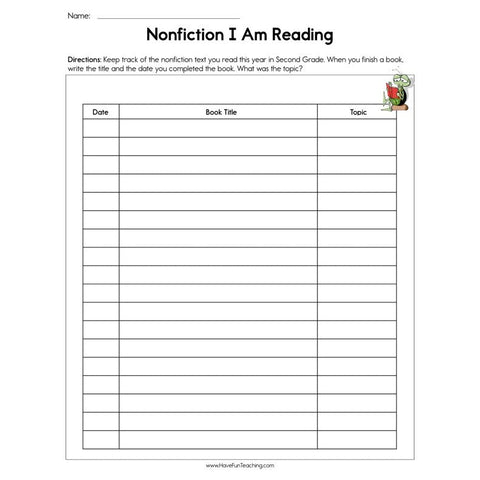 Nonfiction I Am Reading Tracking Worksheet