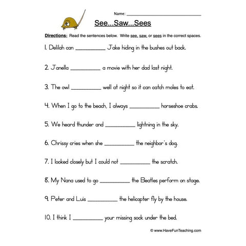 See Saw Sees Worksheet