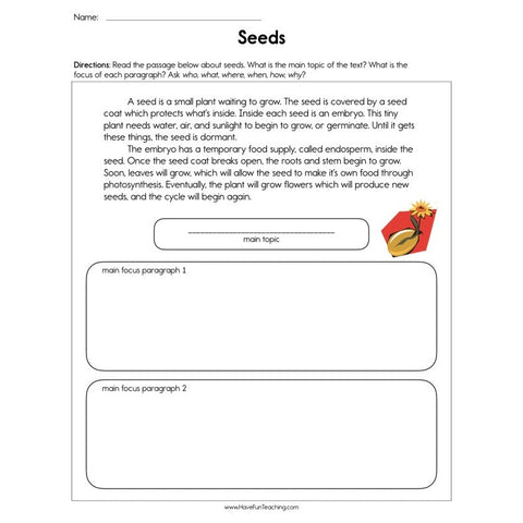 Seeds Main Idea Worksheet