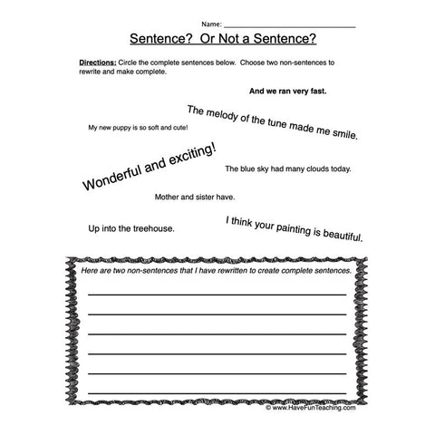 Sentences Worksheet