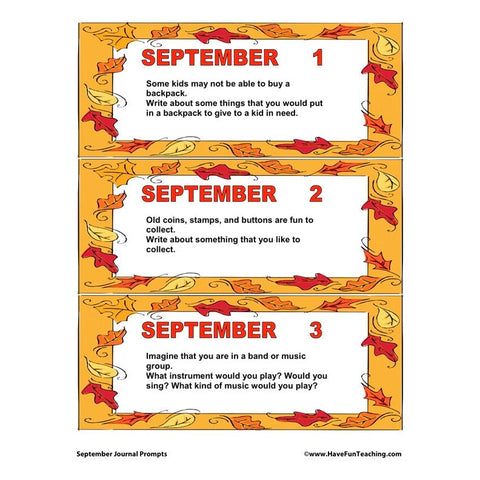 September Journal Prompts Worksheet