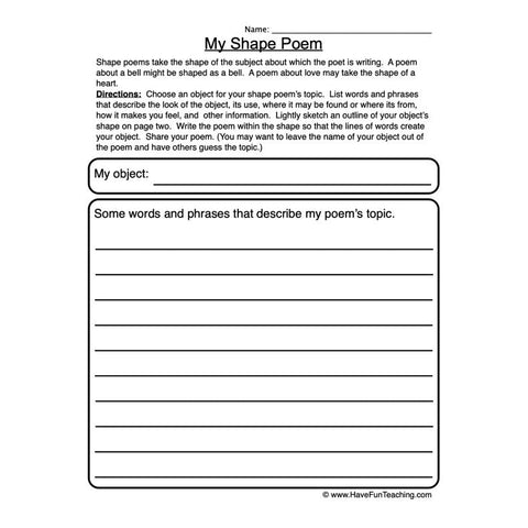Shape Poem Worksheet 2