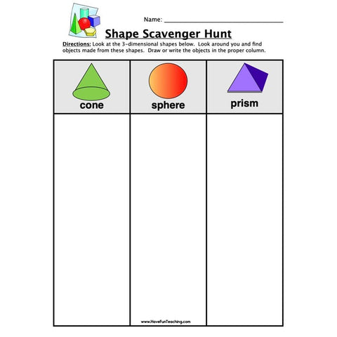 Shape Scavenger Hunt Worksheet 2
