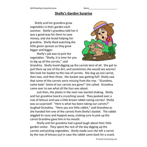 Shellys Garden Surprise Reading Comprehension Worksheet