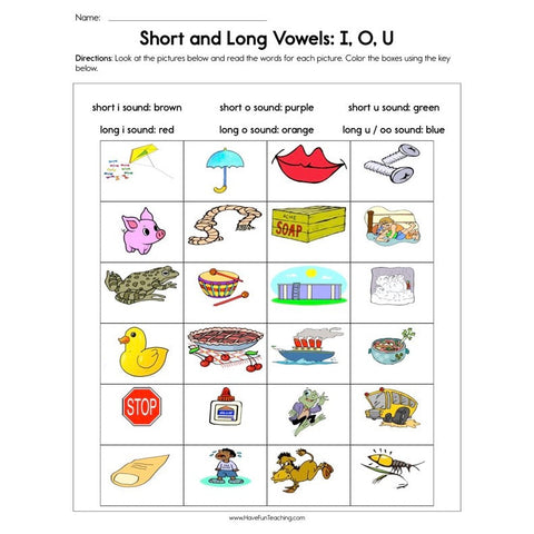 Short and Long Vowels I O U Worksheet