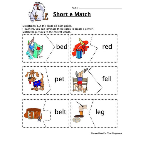 Short E Matching Worksheet