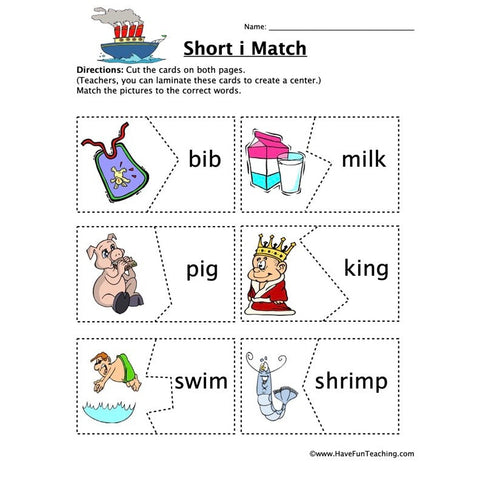 Short I Matching Worksheet