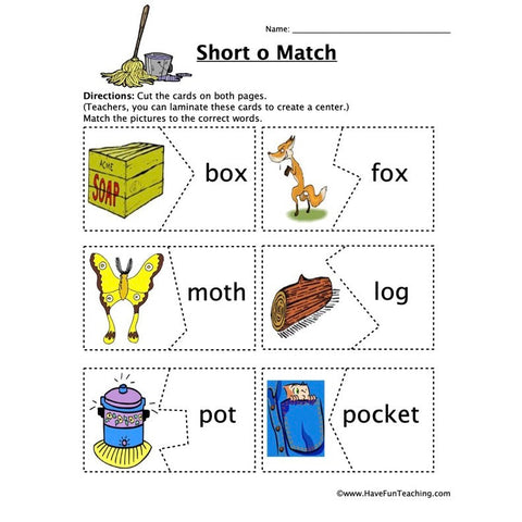 Short O Matching Worksheet