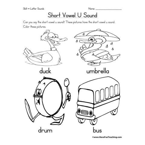 Short Vowel Letter U Sound Worksheet