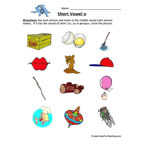 Short Vowel Sounds O Worksheet