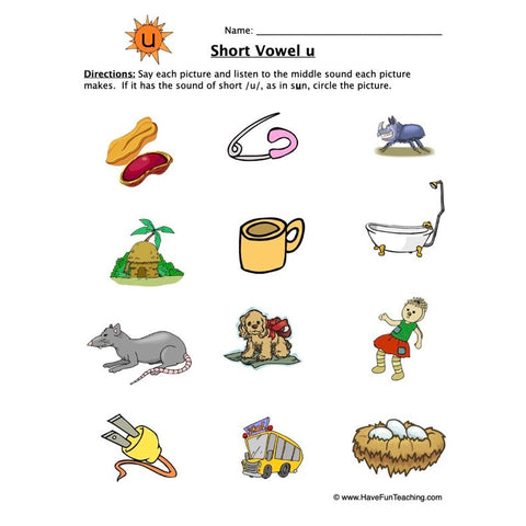 Short Vowel Sounds U Worksheet