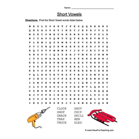Short Vowels Worksheet