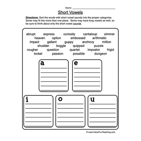 Short Vowels Worksheet 2