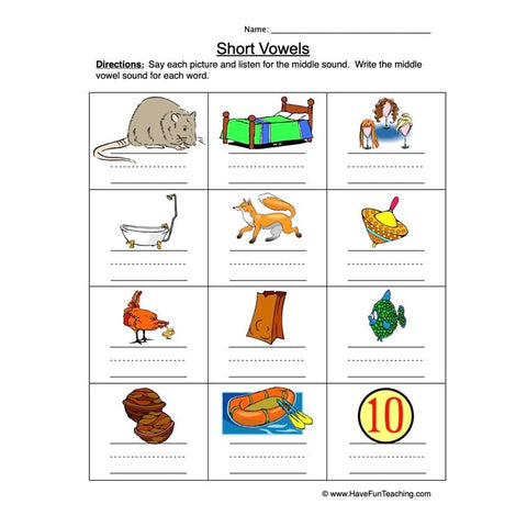 Short Vowels Worksheet 3
