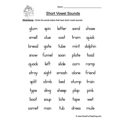 Short Vowels Worksheet 5