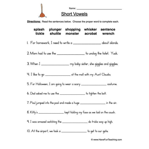 Short Vowels Worksheet 7